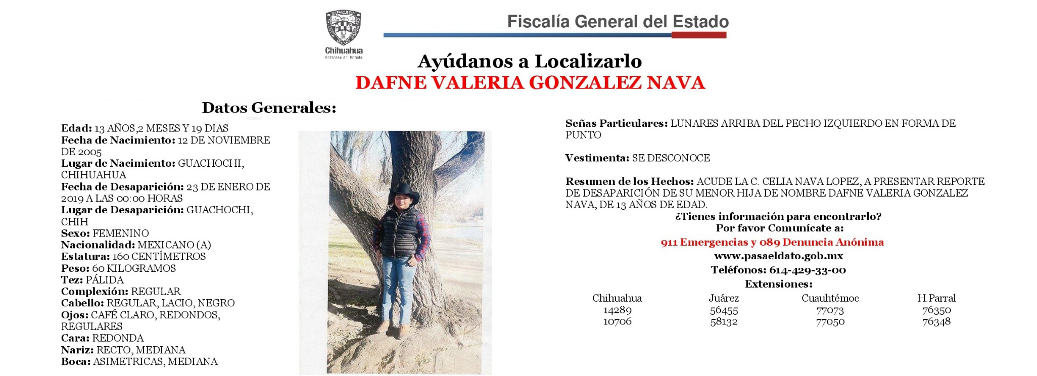 Buscan a Dafne, desaparecida desde el 23 de Enero en Guachochi
