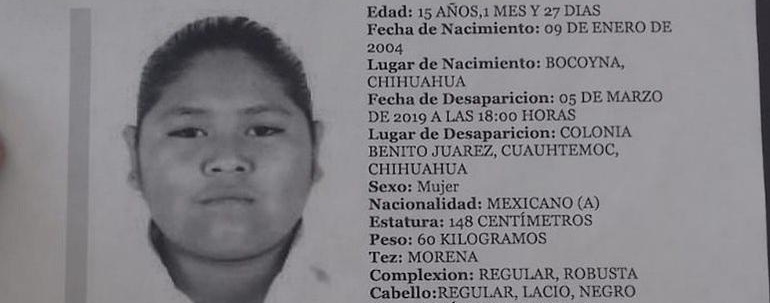 Desapareció quinceañera de Bocoyna en Cuauhtémoc