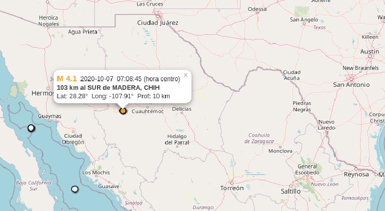 Sacudió sismo de 4.1 a Madera esta mañana
